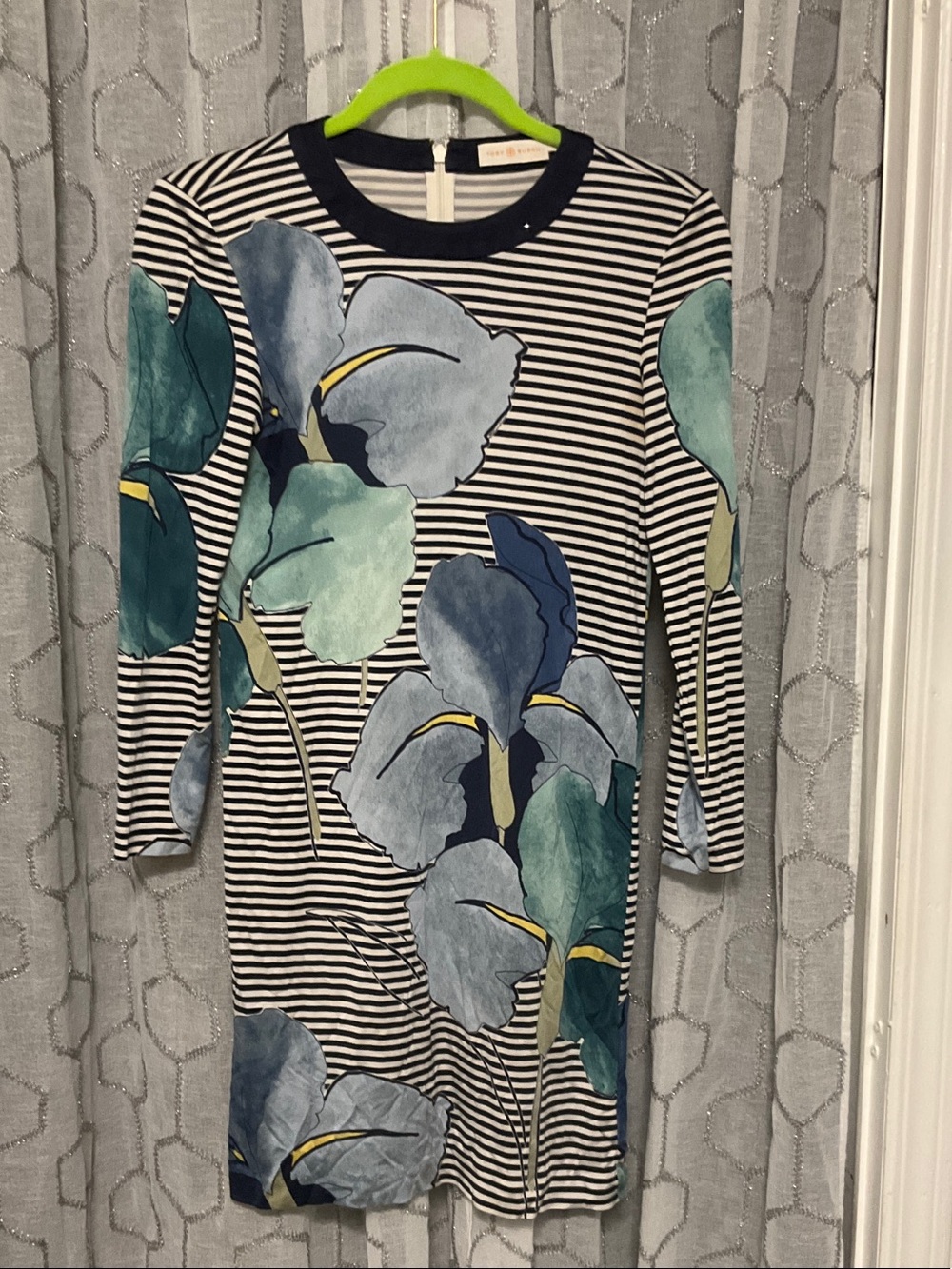 Tory Burch Navy & Teal Striped Floral Dress